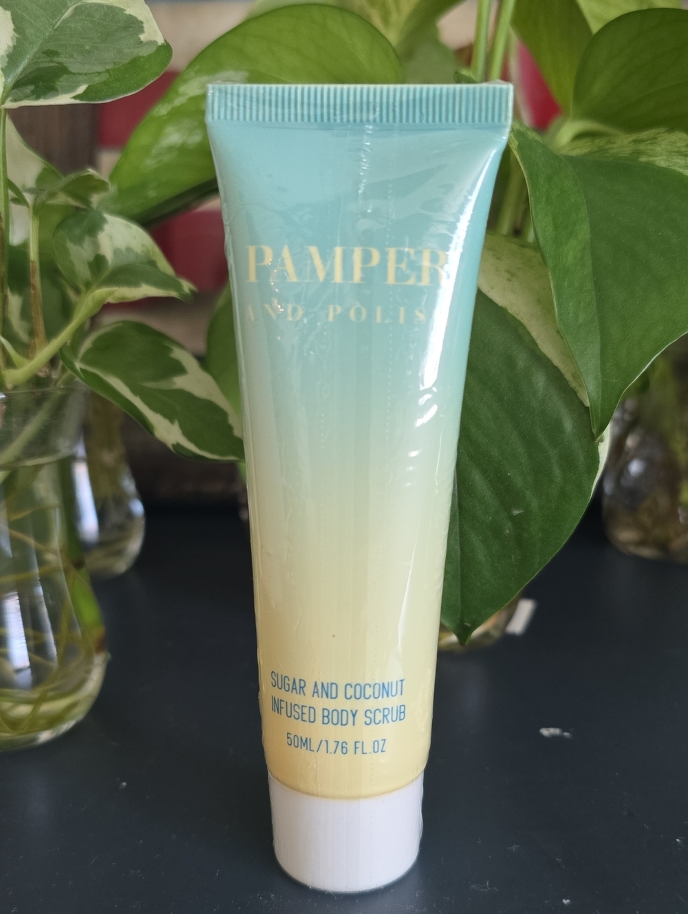 10/1 PAMPER + POLISH Sugar and Coconut Infused Body Scrub 50mL Full Size